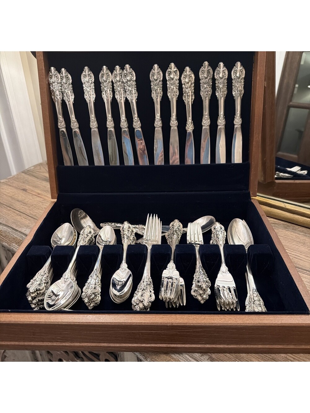 Godinger Baroque Silverplate Flatware Service for 12 - 66 Pieces w/ Chest